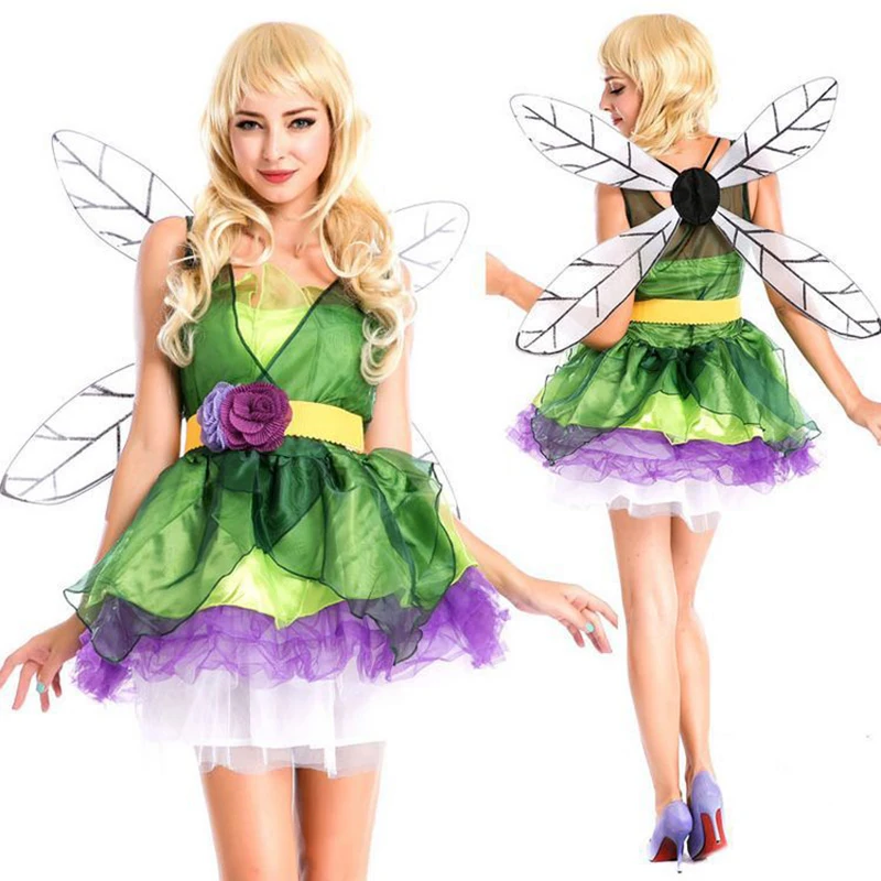 

DMCOS Flower Fairy Dress Princess Cosplay Forest Green Elf Halloween Christmas Party Costume Cosplay Nightclub Bar Costume Femal