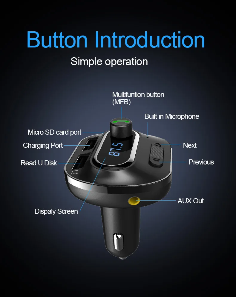 T19 Автомобильный MP3-плеер Bluetooth Handsfree USB зарядное устройство fm-передатчик радио адаптер автомобильные аксессуары интерьер
