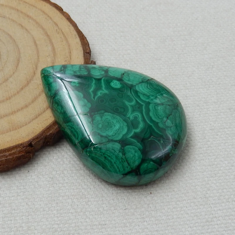 Natural Stone Malachite Teardrop Shape Trendy DIY Jewelry Cabochon Flatback Pendant Necklace Accessories 43x33x9mm 29.4g