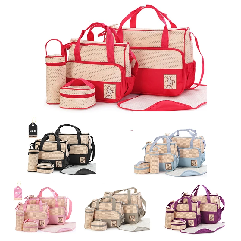 5pcs Baby Nappy Changing Bag Set Mummy Shoulder Handbag Diaper Bag Set Colours 