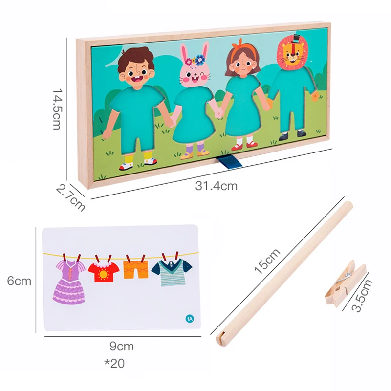 Kids Montessori Games Wooden Toys Clothes Drying Dress-Up Puzzle Jigsaw Thinking Games Educational Matching Sorting Toys Gifts 6
