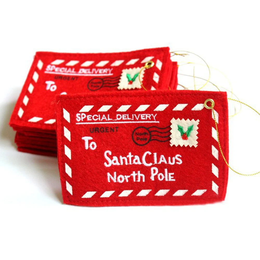 10pcs Letter Candy Bag To Santa Claus Felt Envelope Embroidery Christmas Decoration Ornament Kids Gifts Christmas Card Holder