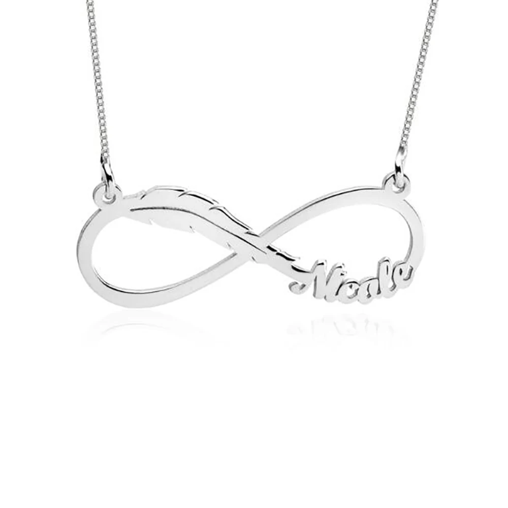 

RIR Feather Name Necklace Infinity Combined with Feather Name Necklace Custom Personalized Engraved Name Jewelry Friendship