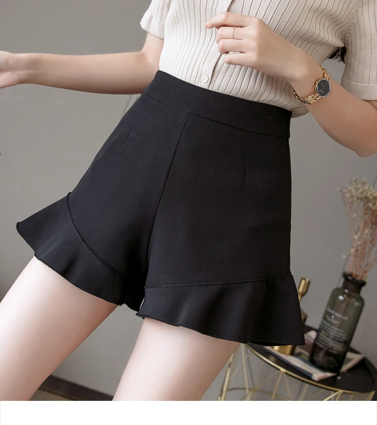 2XL Japanese Women Solid Color Shorts Cute Kawaii Young Girl Bottoms High Waist Ruffles hem Wide Leg Shorts Women Summer AQ491