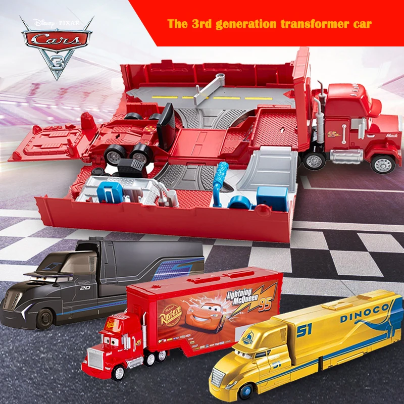 Disney Car Pixar Cars 3 Lightning McQueen Curz Ramirez Storm Jackson Large Transporter Deformation Truck Racing Track FRJ07