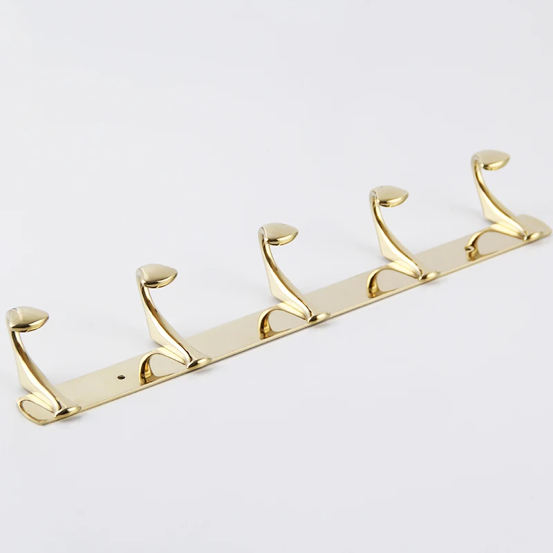 Gold 5 Hooks Wall Hanger Curved Buckle Towel Robe Hooks Bathroom Hook Stainless Wall Mounted Clothes Hanger Coat Hook