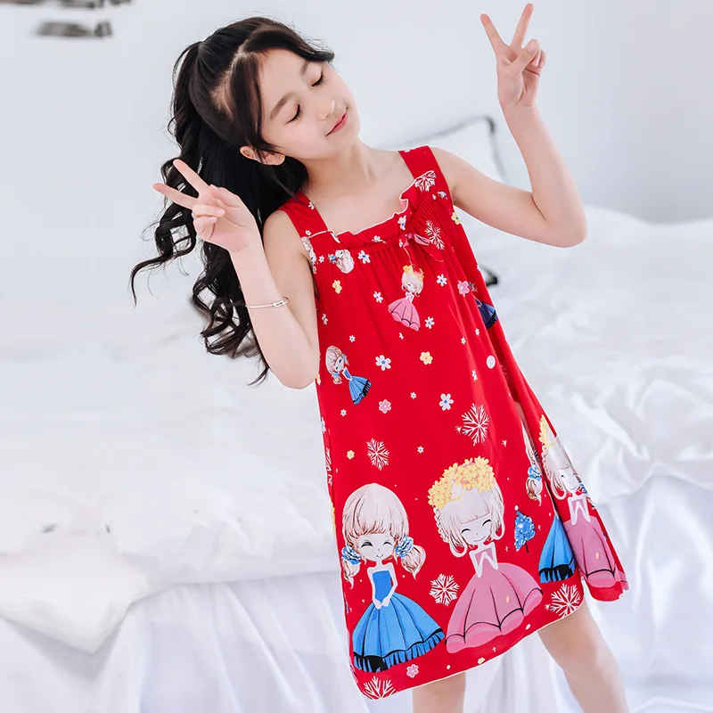 pajama sets cute	 New Summer Girls Sleep Dress Of Sleeveless Kids 2-12 Years Sleepwears Night Skirt Children Clothing Baby Cute Pajamas Nightdress cotton short pajama sets Sleepwear & Robes