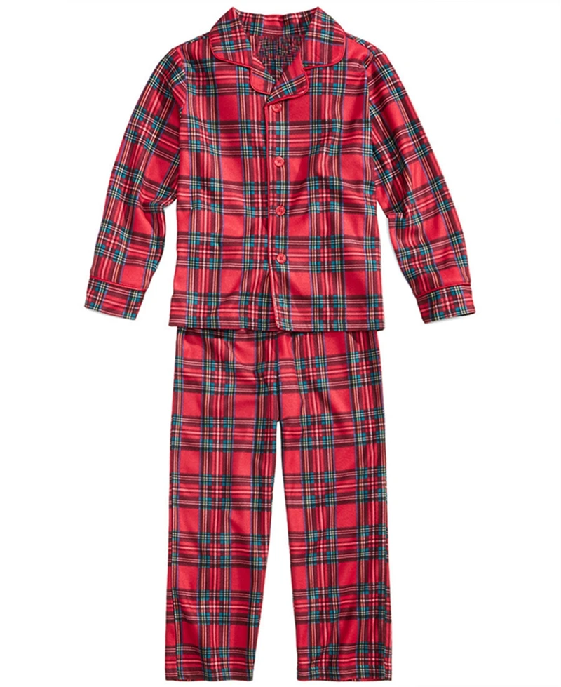 Семейные рождественские пижамы; красные клетчатые одинаковые пижамы для семьи; сезон осень-зима; парные наряды; Рождественский комплект