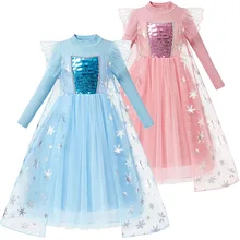 Зимнее платье Эльзы для девочек; костюмы принцессы с блестками и оборками; Новинка; одежда Снежной Королевы для костюмированной вечеринки; детские вязаные платья От 2 до 10 лет
