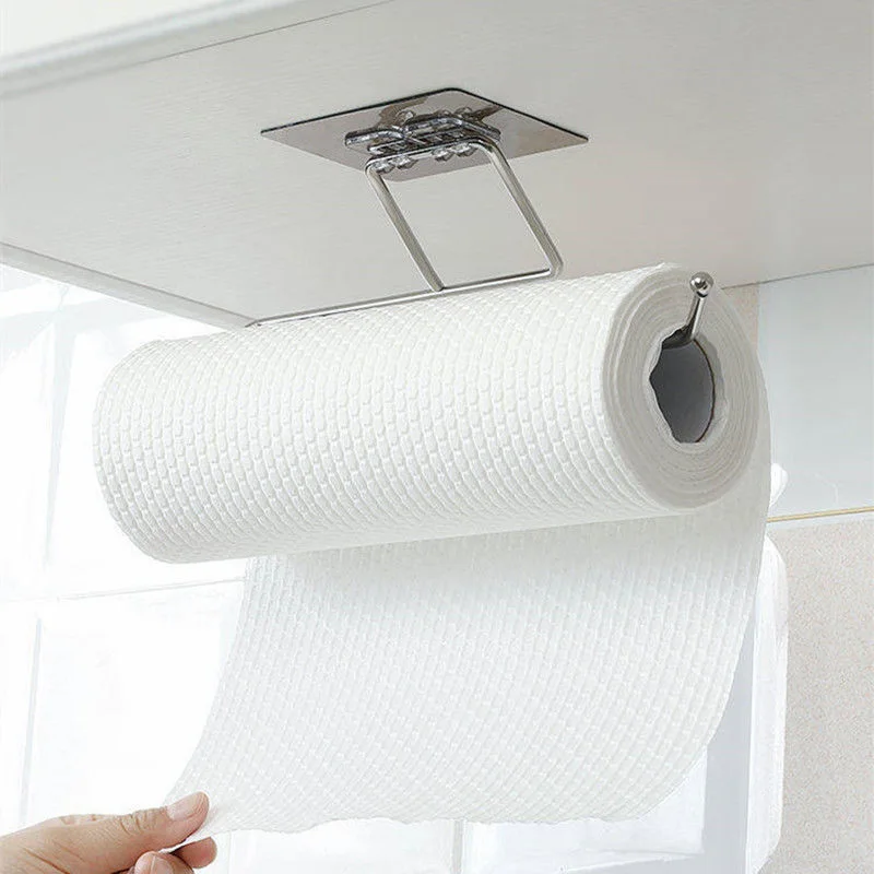 Hanging Paper Roll Towel Holder Bathroom Toilet Storage Stand Kitchen  Organizer Napkin Rack Stainless Steel Adhesive Wall Mount