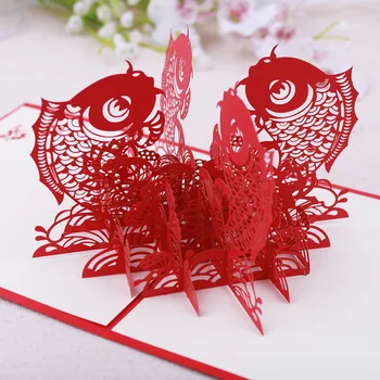 

Pinni creative girl heart cute 3D greeting card Chinese style small postcard New Year gift handmade paper carving