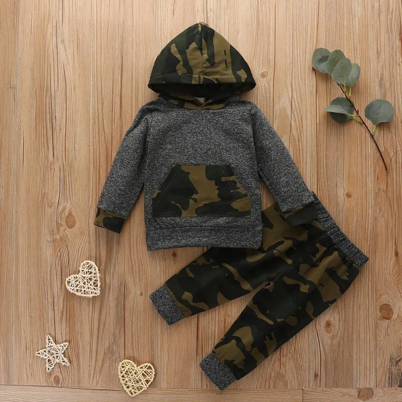 

Autumn Newborn Baby Boy Clothes Sets Camouflage Print Long Sleeve T-shirt+Pants Printed Boutique Cotton Kids Set43