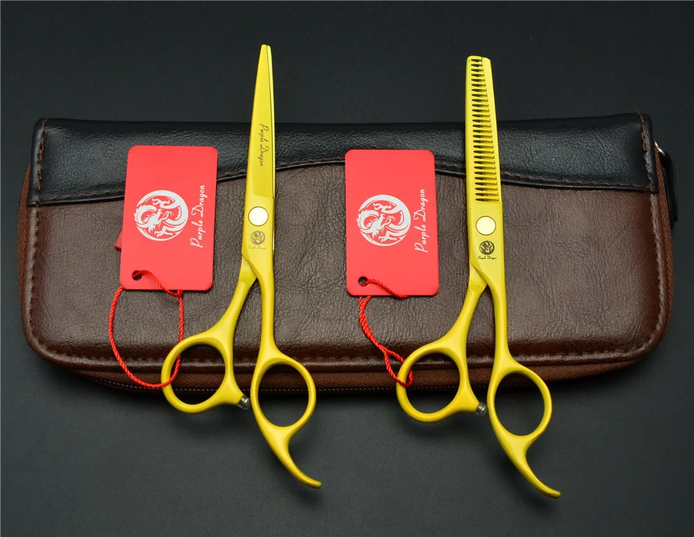 Фиолетовый дракон Профессиональные 6 дюймов ножницы для волос Набор Прямые филировочные парикмахерские ножницы для стрижки волос - Цвет: PD-6YL set bag