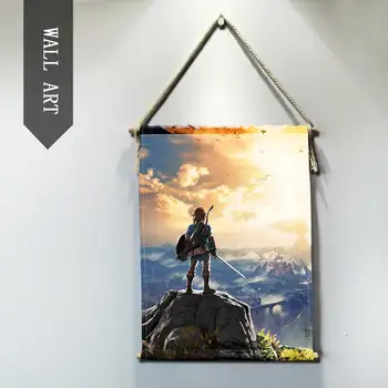 

The Legend of Zelda Living Room decorative paintings Wall Art Modern Solid Wood Cotton String Hanging Shaft Scroll painting