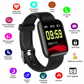 

116 Plus Sport Wearable Smart Watch Men Heart rate Blood Pressure Blood Oxygen Fitness Tracker reloj inteligente Smart Wristband