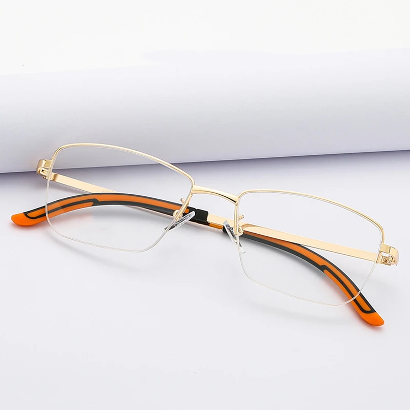 

New half-frame simple men's flat mirror Fashion retro metal glasses stand Business can be equipped with myopia frames.