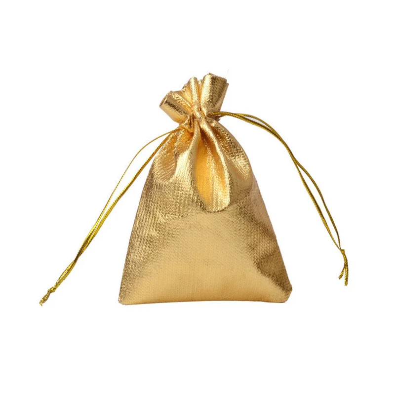 100 шт. 5x7 7x9 9x12 см 11x16 см подарочные пакеты на шнурке из металлической фольги, мешочки из органзы для рождественской свадебной вечеринки, Любимые Подарки, сумки для конфет