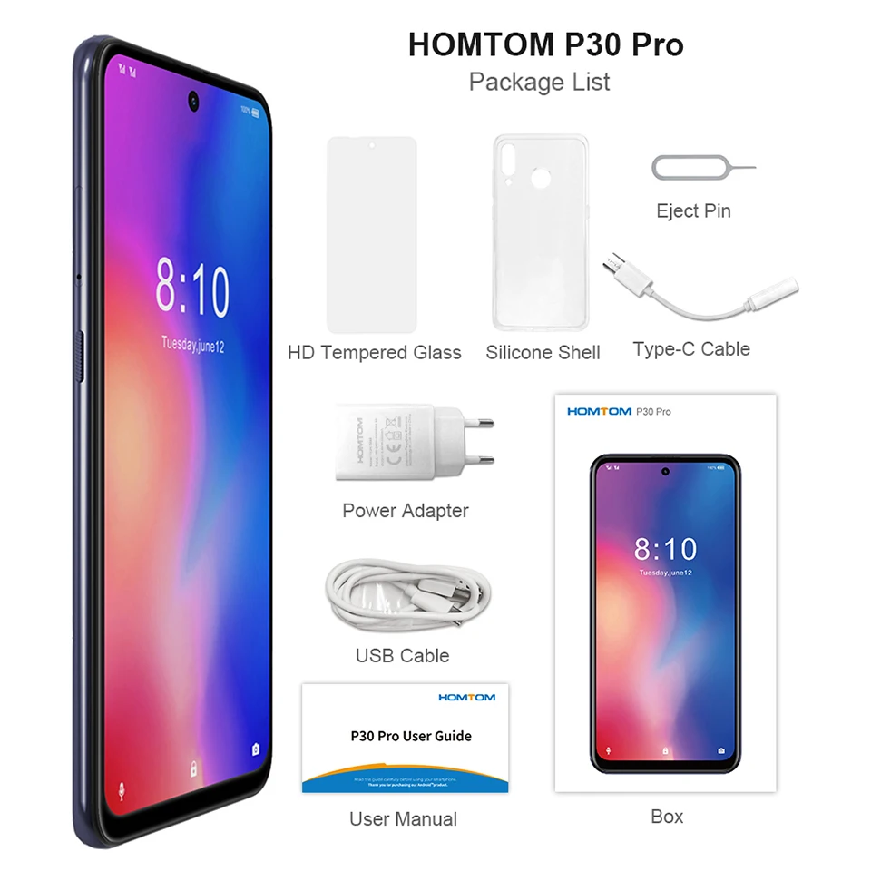 Оригинальная версия HOMTOM P30 pro 6,41 дюймов Android 9,0 мобильный телефон MT6763 Восьмиядерный 4 Гб 64 Гб задняя 13 МП Тройная камера смартфон