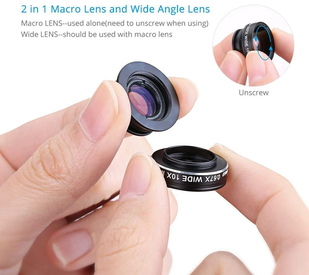 Seneo EF1 3 In 1 Angle Macro Fisheye Lens Camera Kits Mobile Phone Fish Eye Lenses With Clip 0.67x Wide Angle for iPhone Samsung (2)
