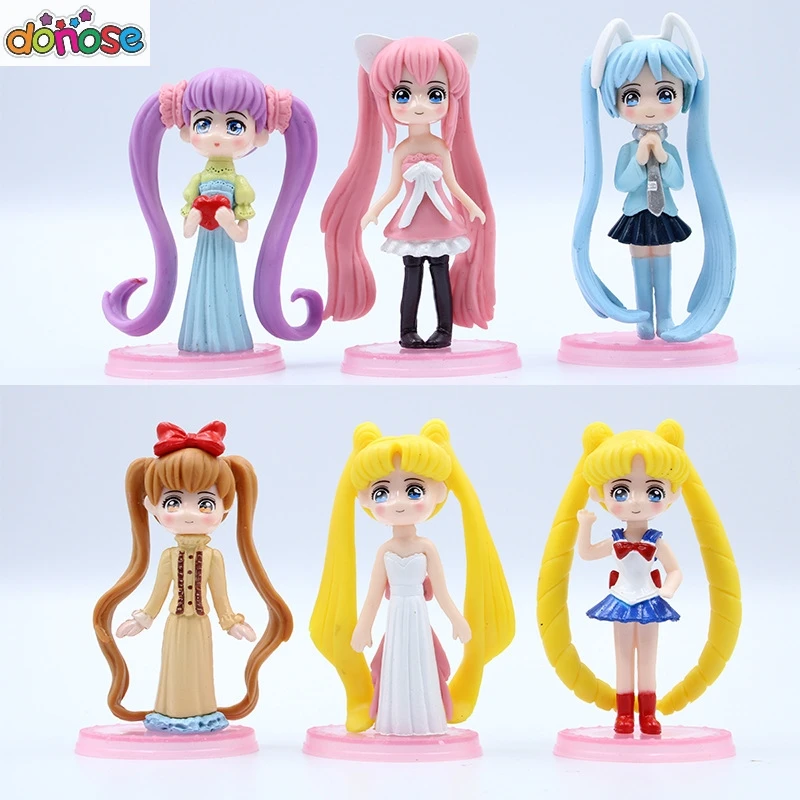 6pcs/set Japan Anime Figure  Sailor Moon Tsukino Usagi Tuxedo Mask Sailor Venus Mercury Mars Jupiter Miku  Figures Toys
