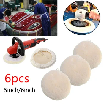 

6Pcs 5inch/6inch Car Wool Bonnet Buffing Wheel Pad Buffer Polishing Polisher Washable And Reusable