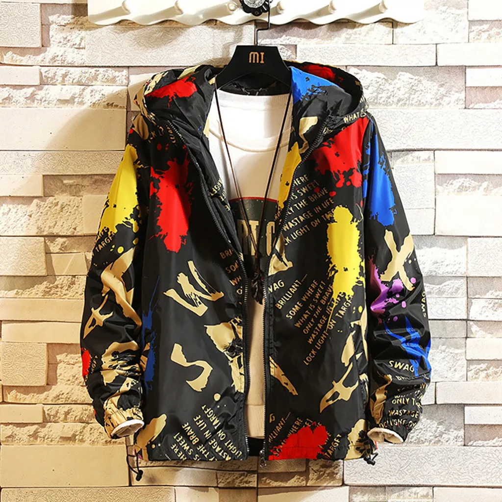 

JAYCOSIN Men's Jacket Streewear Autumn Spring Long Sleeve Bomber Jacket Men Hip Hop Printed Outwear Men Jackets Coat 19AUG30