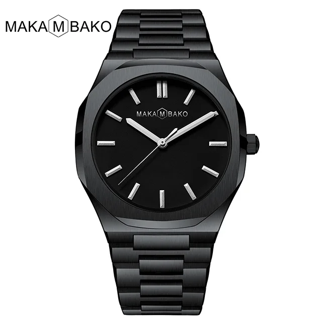 black black silver Модные Восьмиугольные мужские часы полностью черные брендовые Роскошные Дизайнерские кварцевые наручные часы из нержавеющей стали мужские водонепроницаемые спортивные часы - Цвет: black black silver