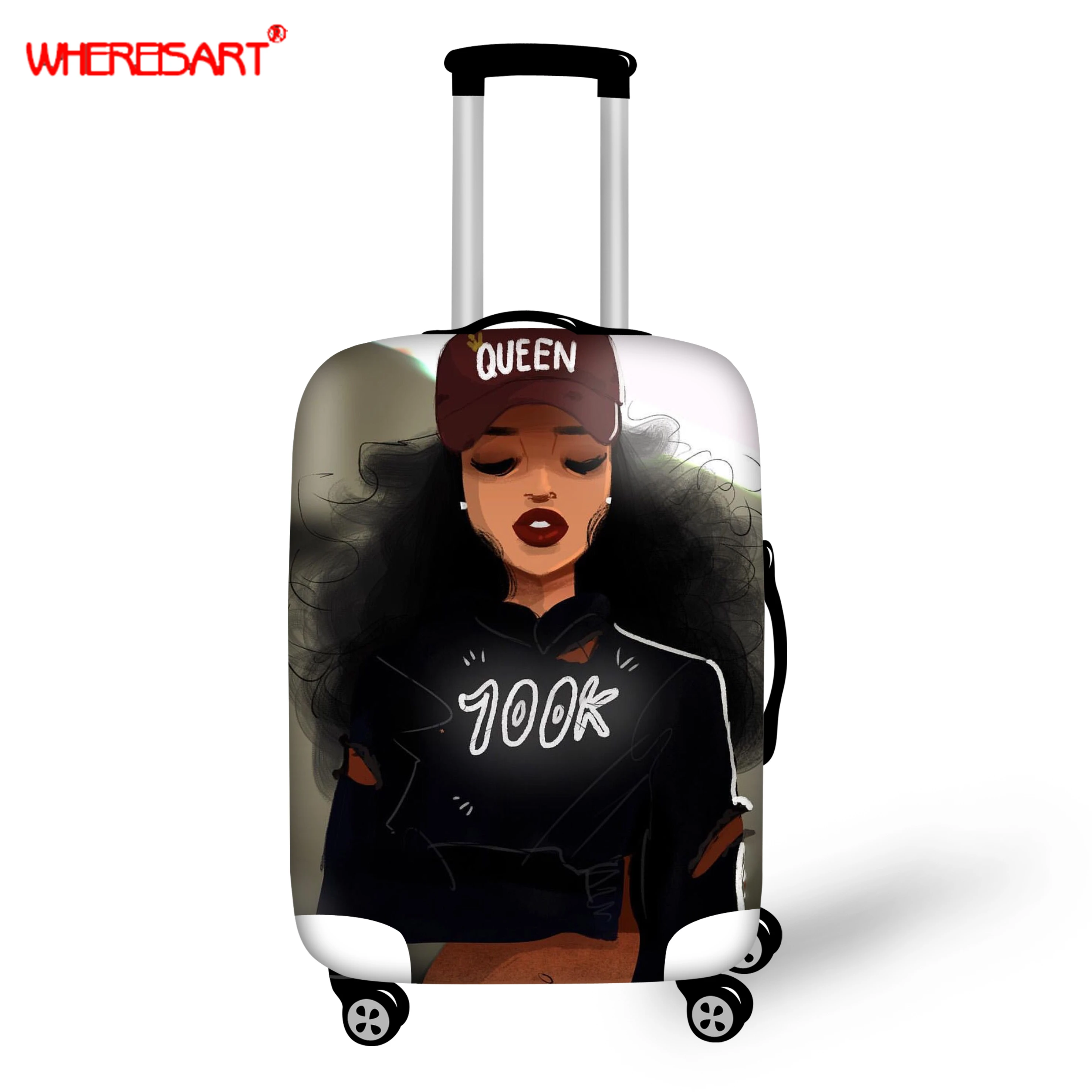 

WHEREISART Luggage Cover for 18-30 Inch Trolley Case Bag Afro Girls Black Queen Suitcase Protective Covers Travel Accessories