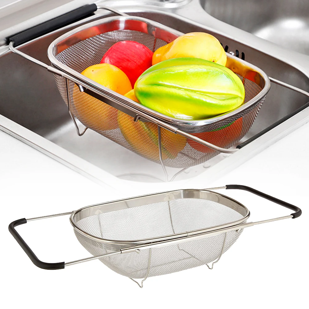 Kitchen Collapsible Over Sink Colander Strainer Basket Washing Drainer