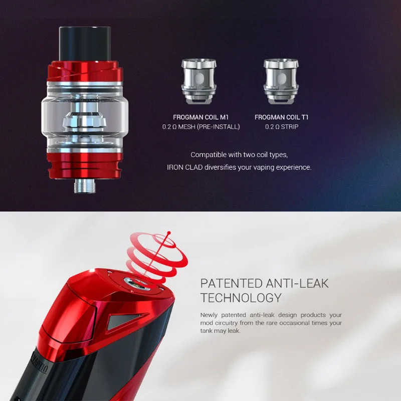 Бесплатно 5 ядер! Оригинальный вейп набор VAPTIO IRONCLAD C с аккумулятором 2600 мАч и баком