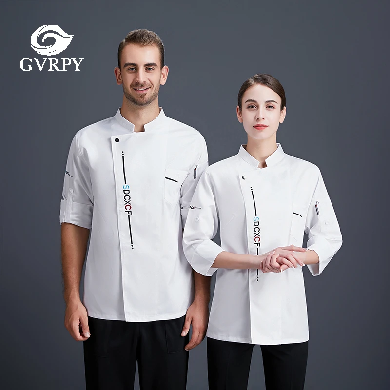 Вышитая однотонная Рабочая кухонная униформа для готовки унисекс пальто с