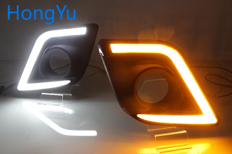 СВЕТОДИОДНЫЙ DRL для Toyota Hilux Revo Vigo дневные ходовые огни Противотуманные фары с желтым поворотным сигналом