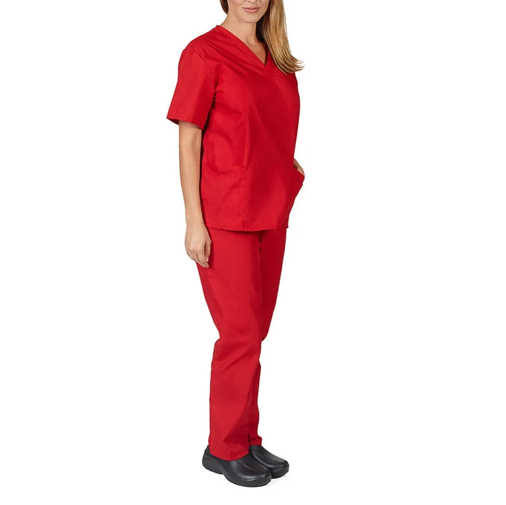 Nurse Uniform Men Women Short Sleeve V-neck Tops+Pants Nursing Working Uniform Set Suit D91023