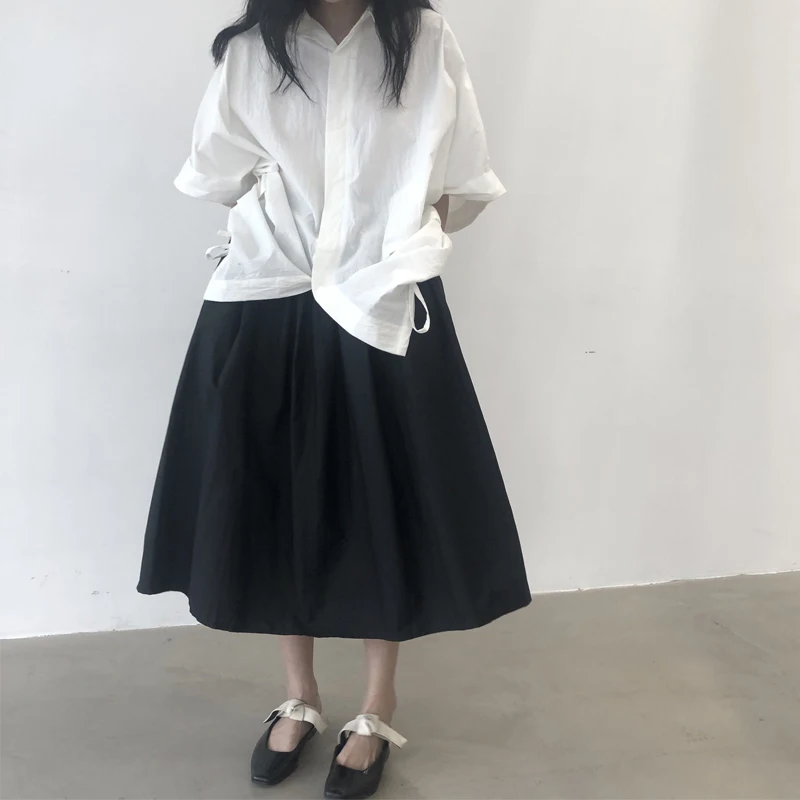 Ladies Student Skirt Summer New Dark Simple Fashion A-Version Skirt High Waist Simple Comfortable Half Skirt women casual blazer double breasted suit jacket korean version pure color loose fashion suit jacket simple office ladies tops