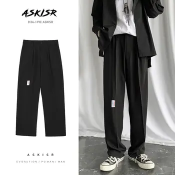 

2020 New Main Style Men's Casual Pants Straight Loose Soliad Color Black Gray Khaki Full Length Trousers Male Homme S-2xl