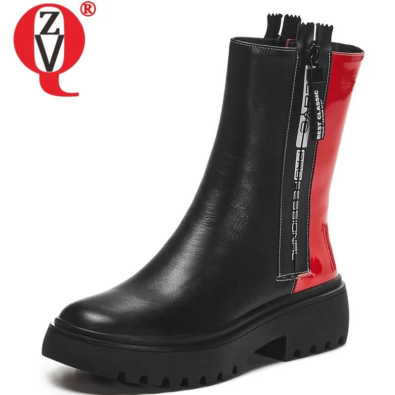 

ZVQ autumn new casual genuine leather ankle boots outside comfortable high heels platform mixed colors women shoes drop shipping