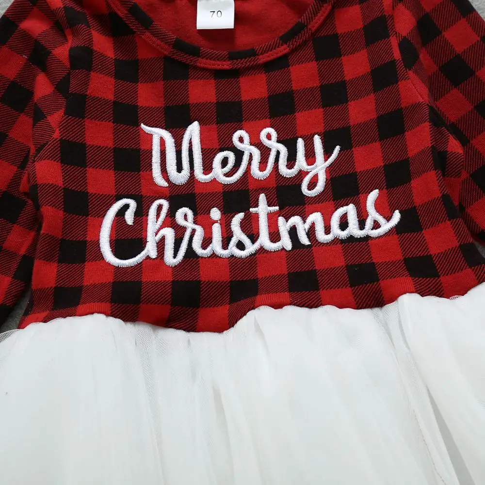 Новинка; рождественское платье для девочек; Сетчатое красное платье-пачка в клетку с рюшами; белое платье принцессы с длинными рукавами и вуалью; Праздничная детская одежда