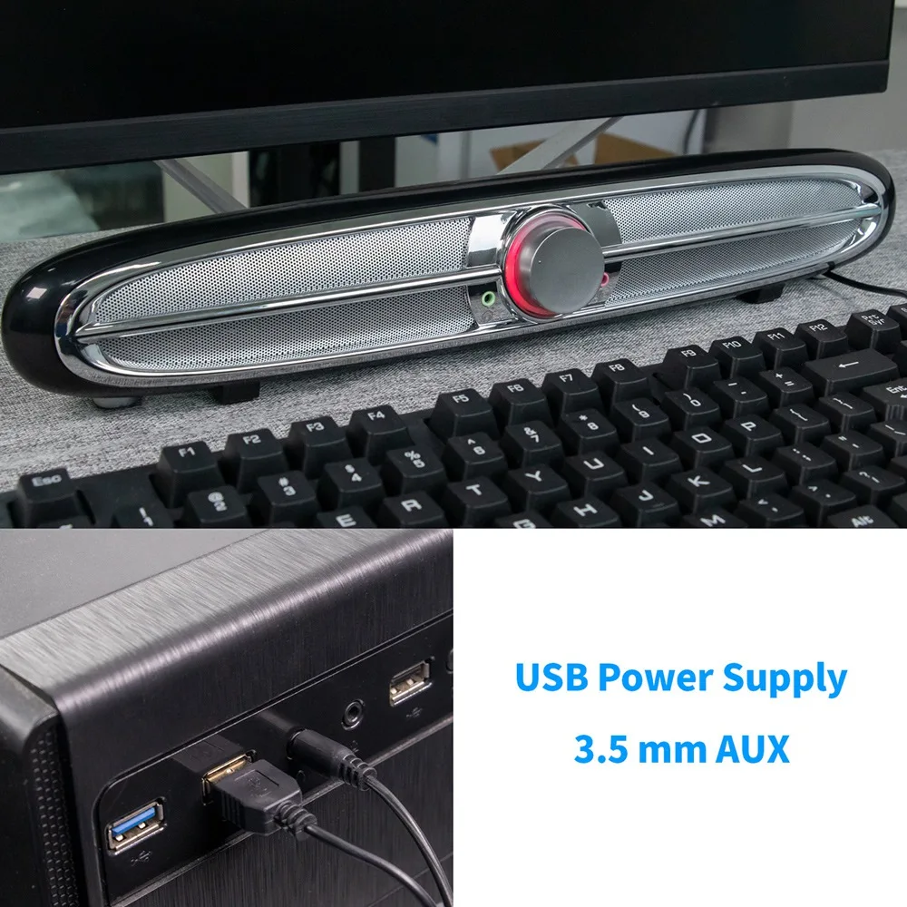 AABB-Smalody с питанием от USB Динамики Soundbar 3,5 мм Проводная звуковая коробка 10 Вт сабвуфер W/Микрофон Разъем для наушников для ТВ рабочего стола