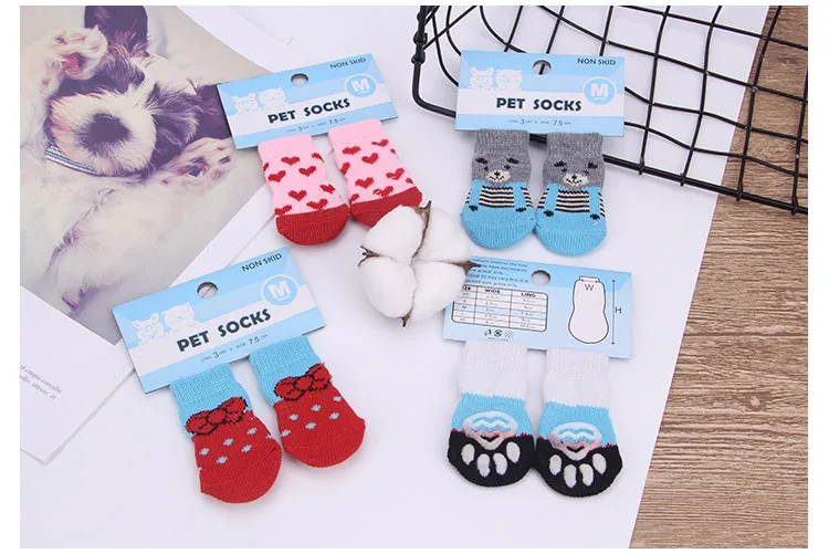 Anti-Slip Pet Dog Socks Knit Socks Small Cat Dogs Winter Socks Chihuahua Thick Warm Paw Protector Dog Socks Booties Accessories