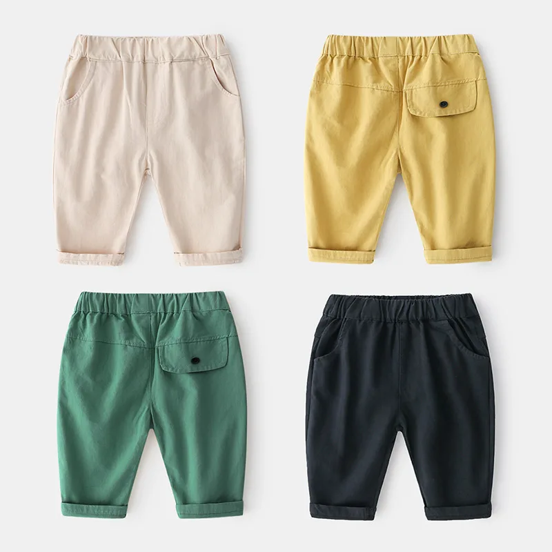 

Baby Clothing Children Clothes High Quality 2021 Summer Kids Shorts Simple Button Solid Color Boys Casual Trousers Cropped Pants