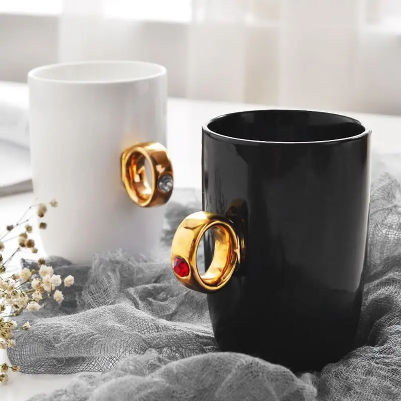 

1 Set 2 Pcs Ring Ceramic Cup Wedding Gift for Bride and Groom Gift for Bride and Groom 12 oz