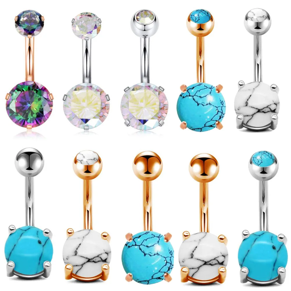 

Imixlot 1pc Rose Gold Silver Prong Set Opal Gem Navel Belly Button Rings Piercing Bar Charming Body Jewelry 14G