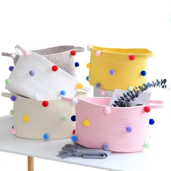 

Multifunction Cotton Rope Hairball Storage Baskets With Handles Toy Desktop Cosmetics Sundries Organizer Hamper Home Accessories