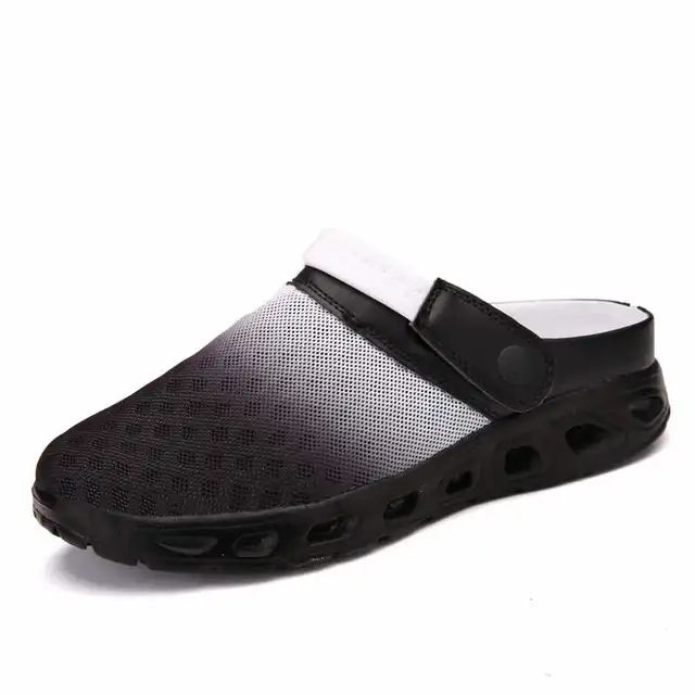 Comfort Men Shoes Casual Big Size Men's Home Slippers Fashion Mesh Soft Summer Sandals Crock Fishing Quick-drying Man Slipper B1 Black White 729