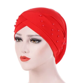 

Solid Women Cotton Beading India Ruffle Turban Elastic Muslim Chemo Cap