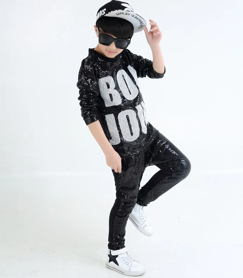 long black suit Зимние блестящие танцевальные костюмы для мальчиков и девочек в стиле хип-хоп, Стадия DS, джаз, трико для танцев с рубашкой, штаны-шаровары, одежда - Цвет: long black suit