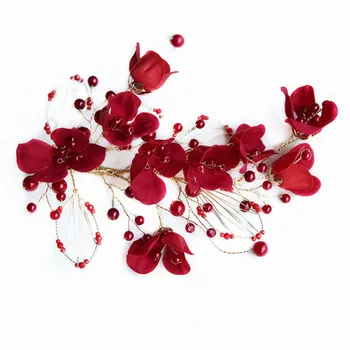 

NPASON 2020 New hot red bride wedding women flower hairpin handmade hair clips with pearls