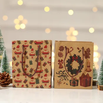 

Christmas Gift Bag Santa Claus Gift Holder Kraft Paper Handbag Christmas Home Decorations Happy New Year 2021 Xmas Party Decor