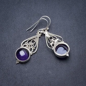 

Natural Amethyst Handmade Unique 925 Sterling Silver Earrings 1.5" Y2544