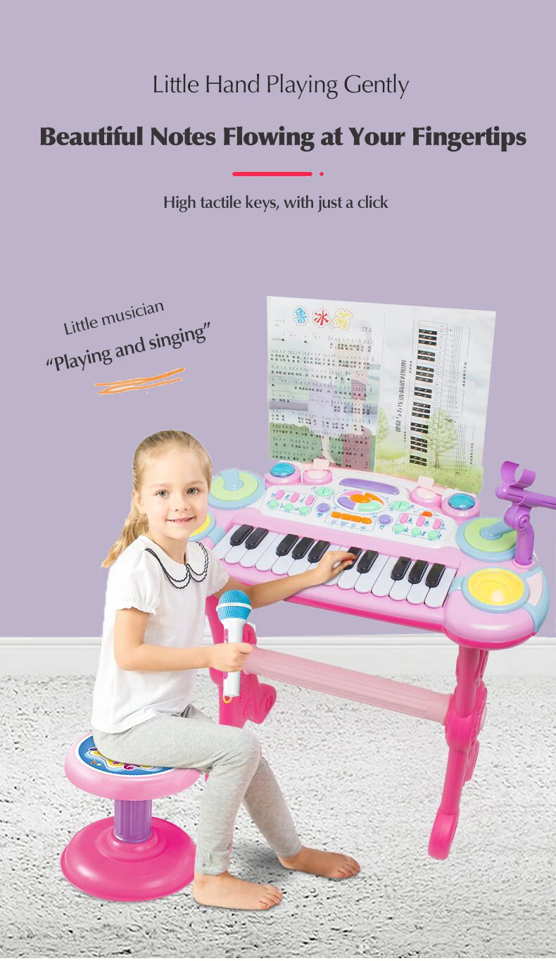 Детский Сияющий малыш электронное пианино многофункциональное пианино со стулом раннее образование малыш музыкальный инструмент с микрофоном караоке